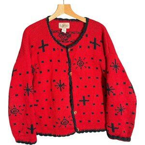 Vintage Avevo Americana Cotton Red Cotton Cardigan Sweater Southwestern  L